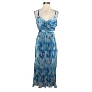 Aidan Mattox Women's Dress Size 12 Blue Metallic Chiffon Cut Out A-Line Midi